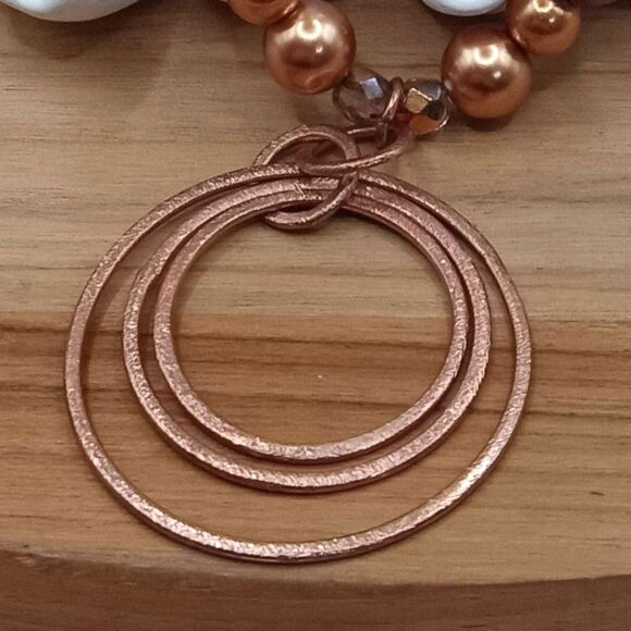 Vintage Chocolate and Copper Faux Pearl, Faceted Beads w 3 Circle Copper Pendant - Picture 6 of 6